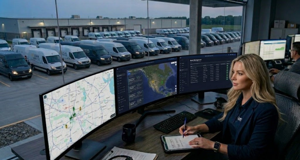 Fleet operations manager monitoring dispatch screens