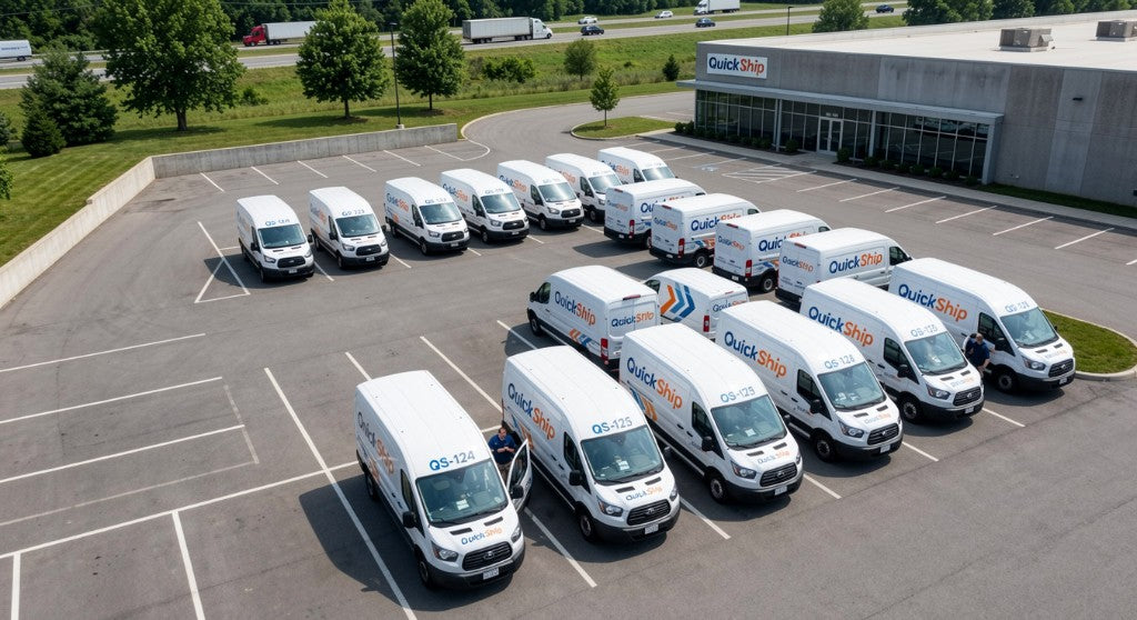 Delivery fleet staged at an operations yard